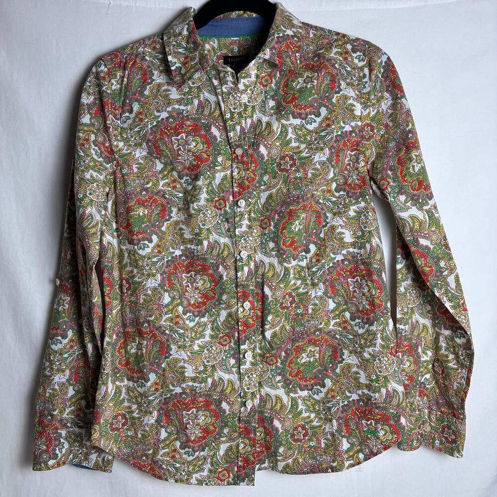 Talbots 100 Cotton Vibrant Paisley Button Down Shirt Roll Tab Sleeves Women Sz 6